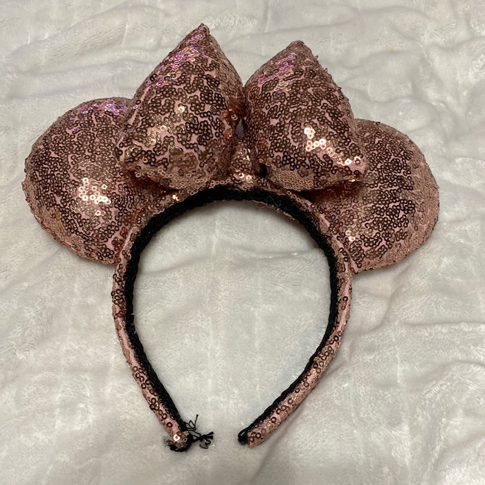 Disney Sequined Rose gold Minnie Ears with Puffy Bow